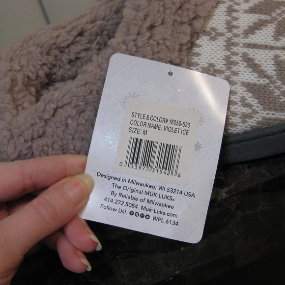 NWT Muk Luks gray purple white slippers M 7 8 - Picture 7 of 7